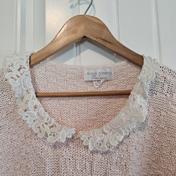 Vintage Lace Sweater Womens Large Pastel Pink 90s Glam Coquette Retro Cottage - Picture 3 of 10